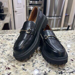 OKJ Women's Black Chunky Heel Platform Loafers Horse Bit Accent Size 8.5